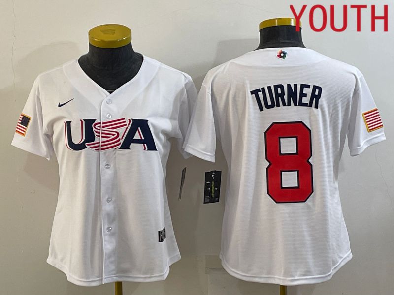 Youth 2023 World Cub USA #8 Turner White MLB Jersey6